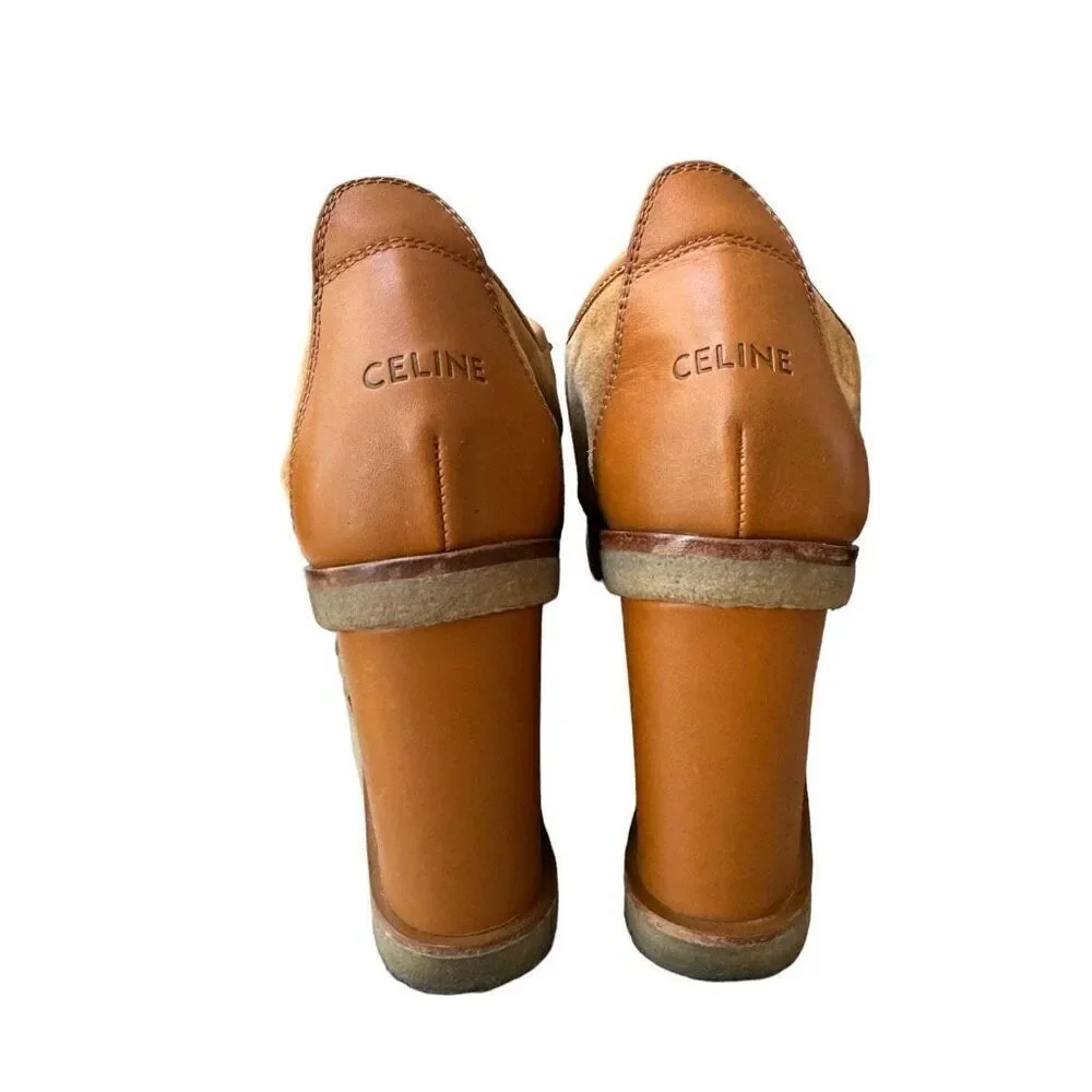 CELINE Italy MANON wedge sole lace-up shoes RM1129 39(26cm) Brown Leather